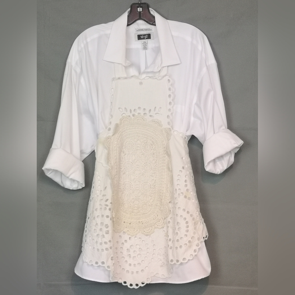 NEO-VINTAGE Eco-lux geometric eyelet broderie anglaise lace handmade apron dress